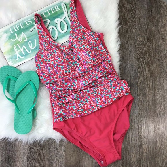 Sweet Escape One Piece Full Coverage Pink Print Swimsuit - Picture 1 of 7